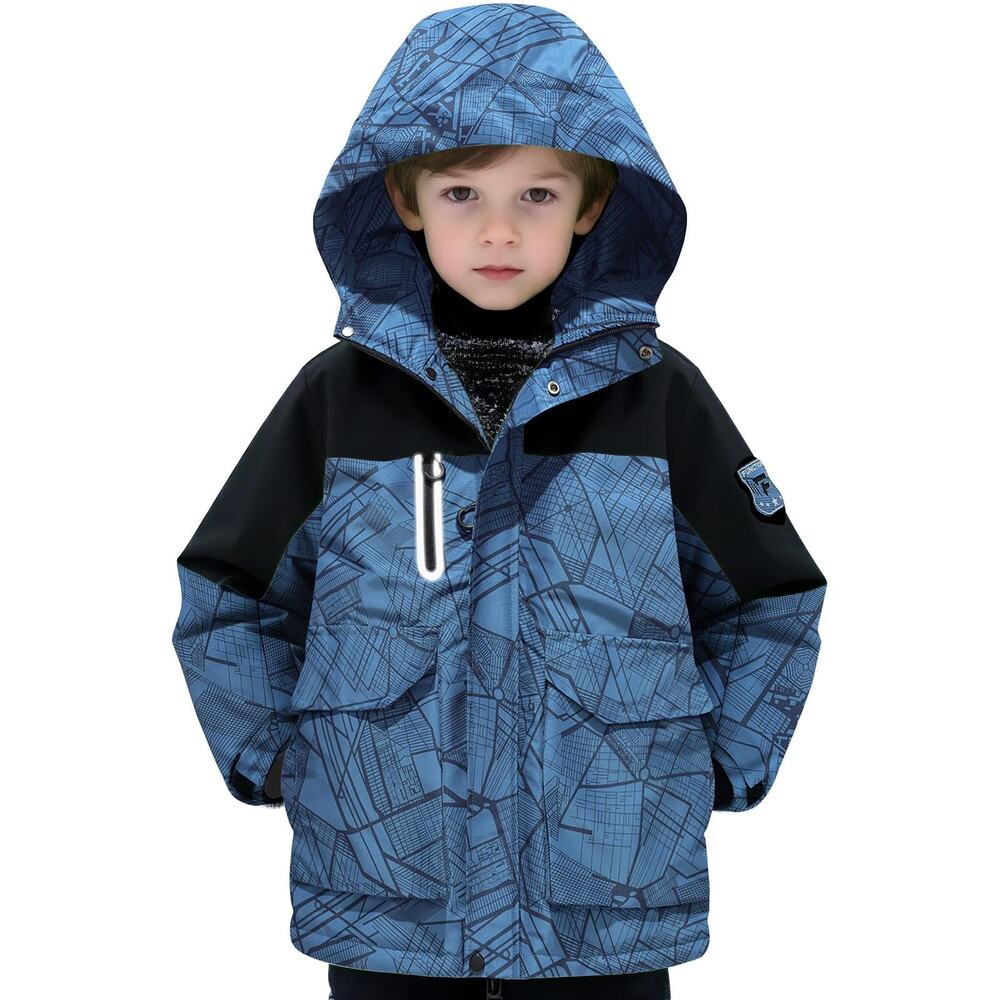 NWT Boys Winter Jacket with hood  - Blue black  Youth size 10/12
